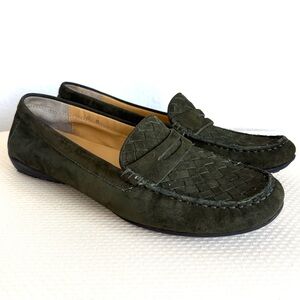 Vaneli Kelly Olive Green Suede Woven Penny Loafers